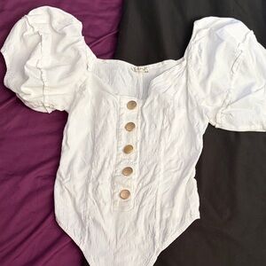 Intimately Free People White Puff Sleeve Body Suit Size Small